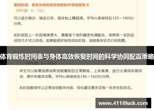 体育锻炼时间表与身体高效恢复时间的科学协同配置策略